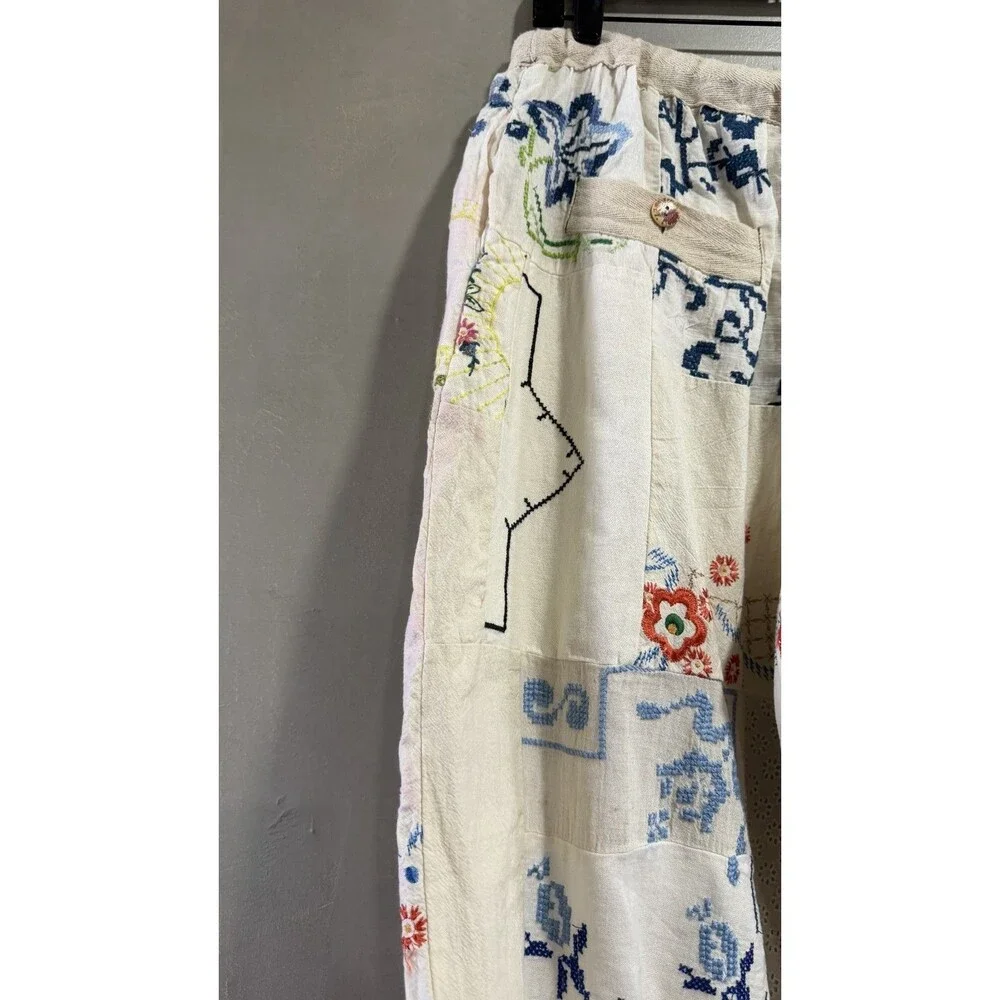 Free People Wallflower Pull-On Pants Embroidered Patchwork  M Flaw